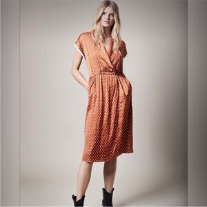 Smythe Polka Dot Burnt Orange & Ivory Midi Dress
